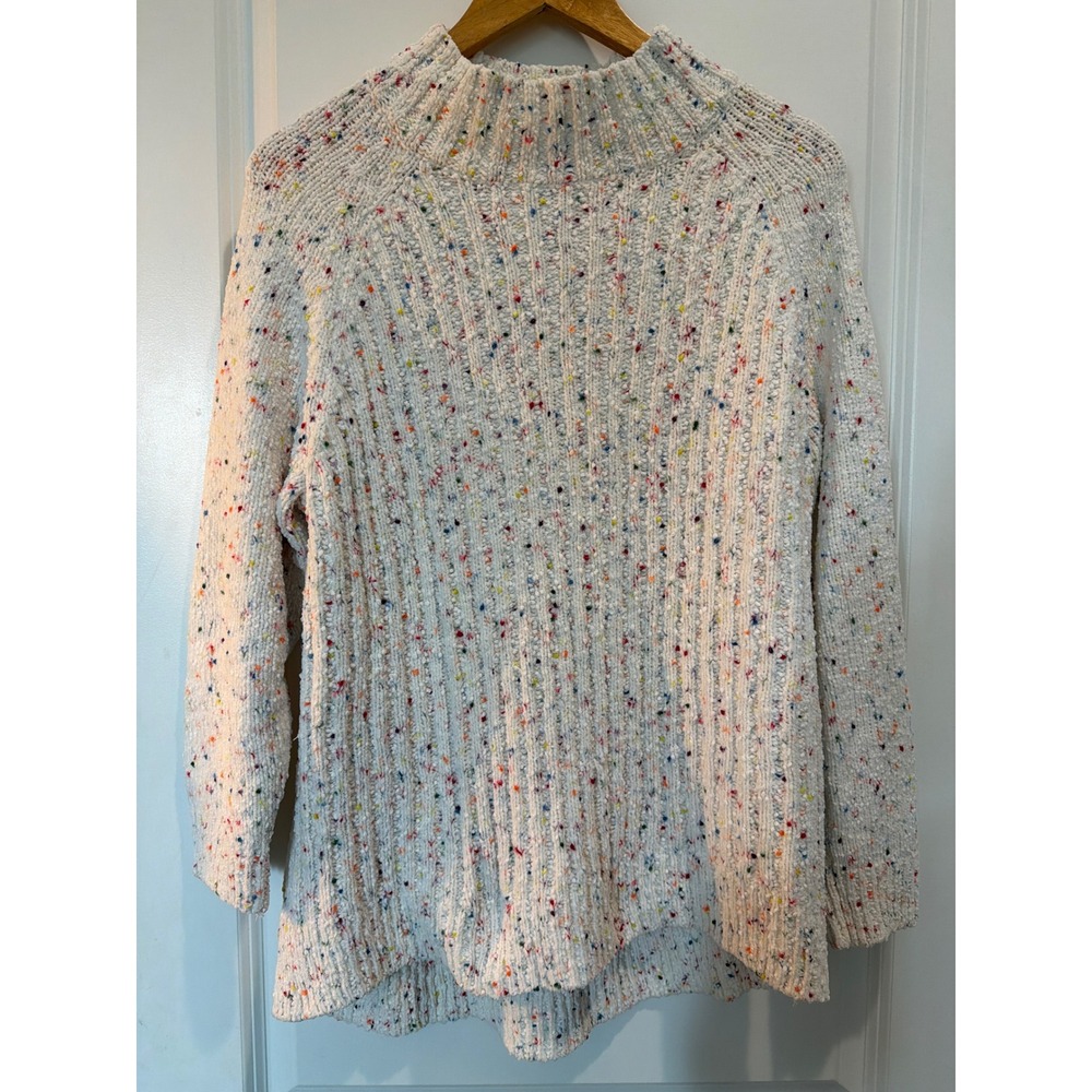 Terra & Sky Womens 0X 14W Cream Confetti Chenille Mock Neck Sweater Pullover